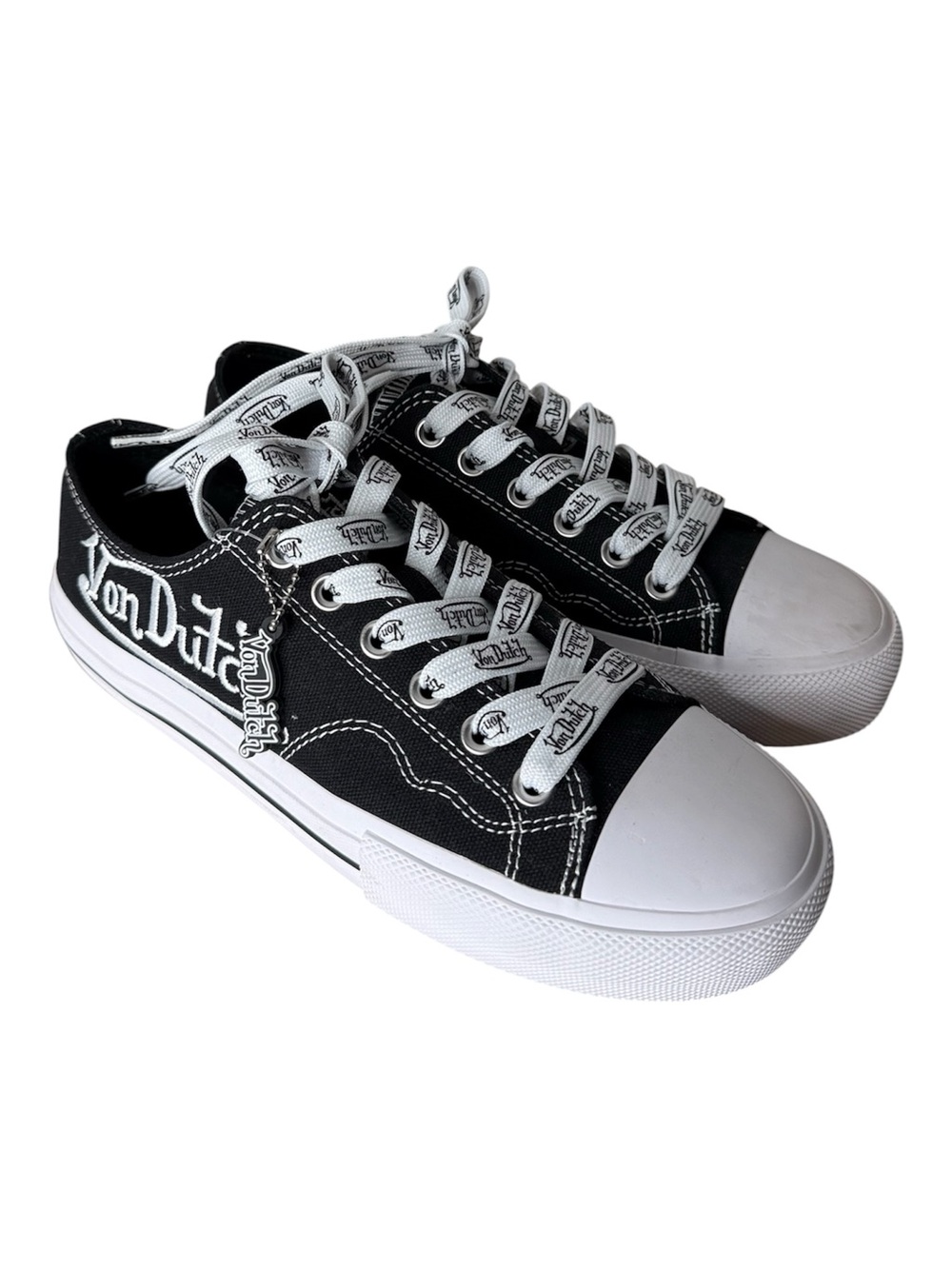 VON DUTCH Men’s Ryder Low Canvas Sneakers Black White Retro Classic Size 8